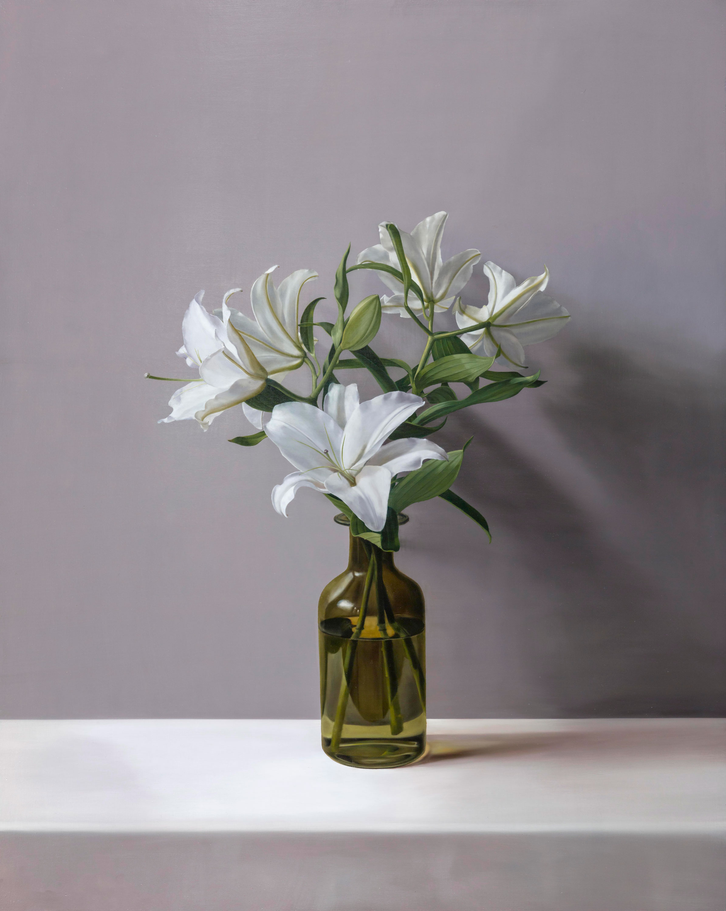 Fine Moments|美好時光作品-Lilies and Green Vase|百合花與綠瓶|,Oil on linen mounted on
								panel|油彩木板裱麻,91 x 72.5 cm|2019