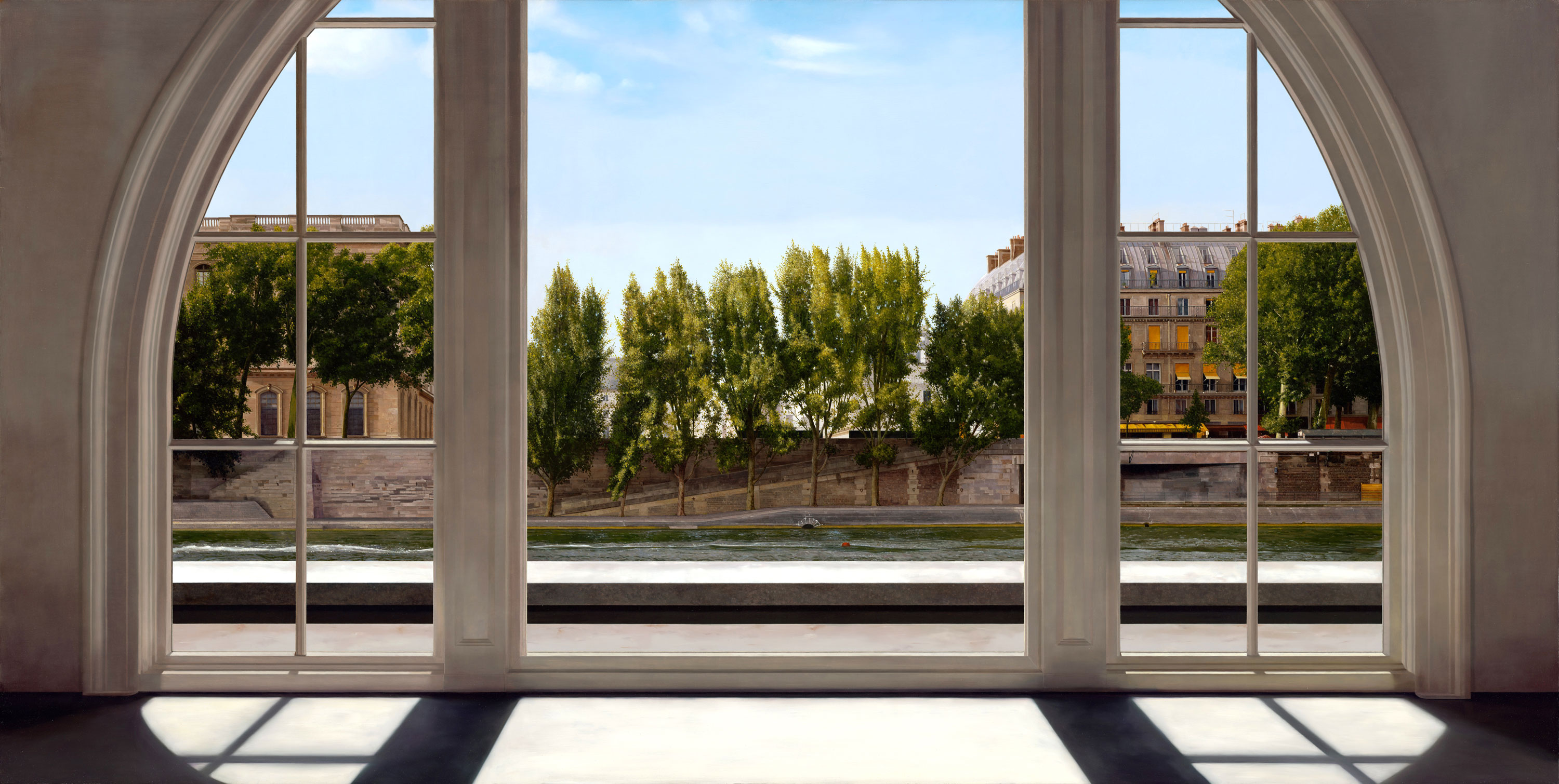 Windows|窗作品-Fine Moments on the Banks of the Seine|塞納河畔的美好時光|,Oil on linen mounted on
								panel|油彩木板裱麻,110 x 219 cm|2021