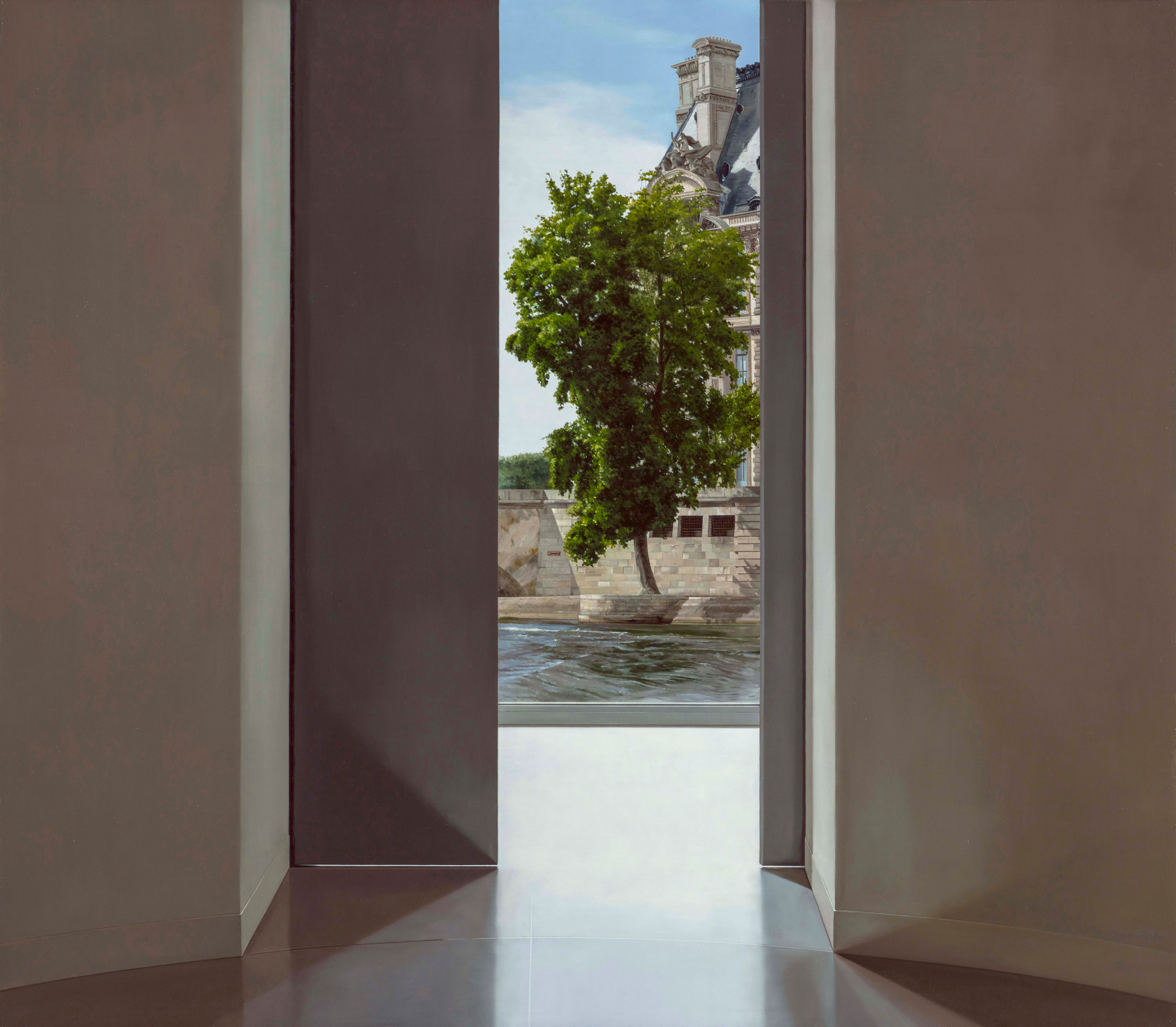 Windows|窗作品-Cool Corner in a Hot Summer|炎夏的沁涼角落|,Oil on linen mounted on
								panel|油彩木板裱麻,91 x 103 cm|2019